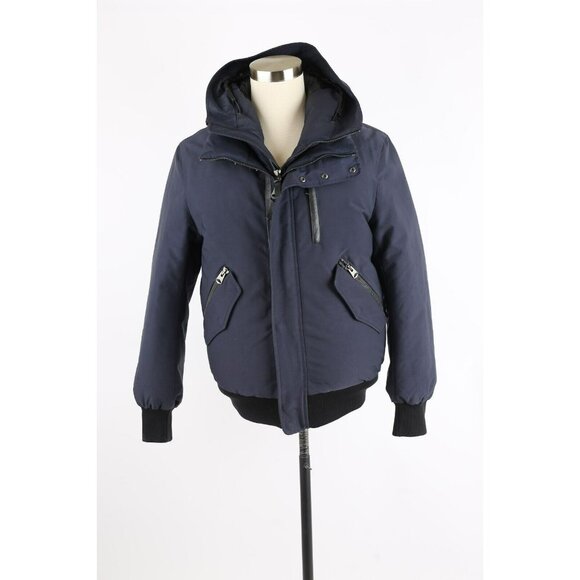 MINT Mackage Dixon Down Padded Bomber Jacket w/ Hood SZ 40 Navy $1,250